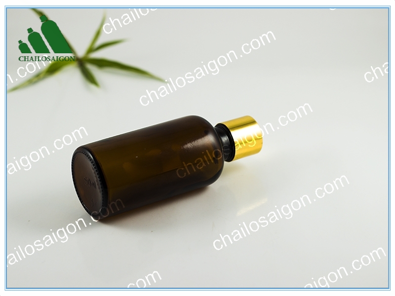 năp bóng vàng của chai tinh dầu nâu 50ml